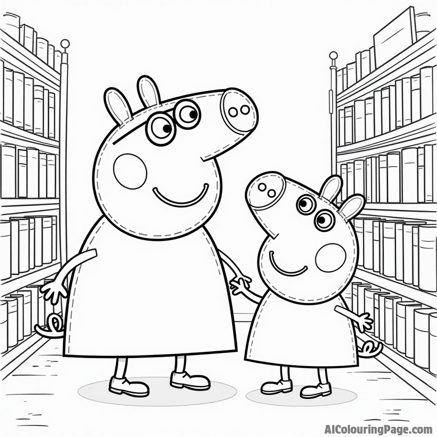 Peppa Pig going to the library