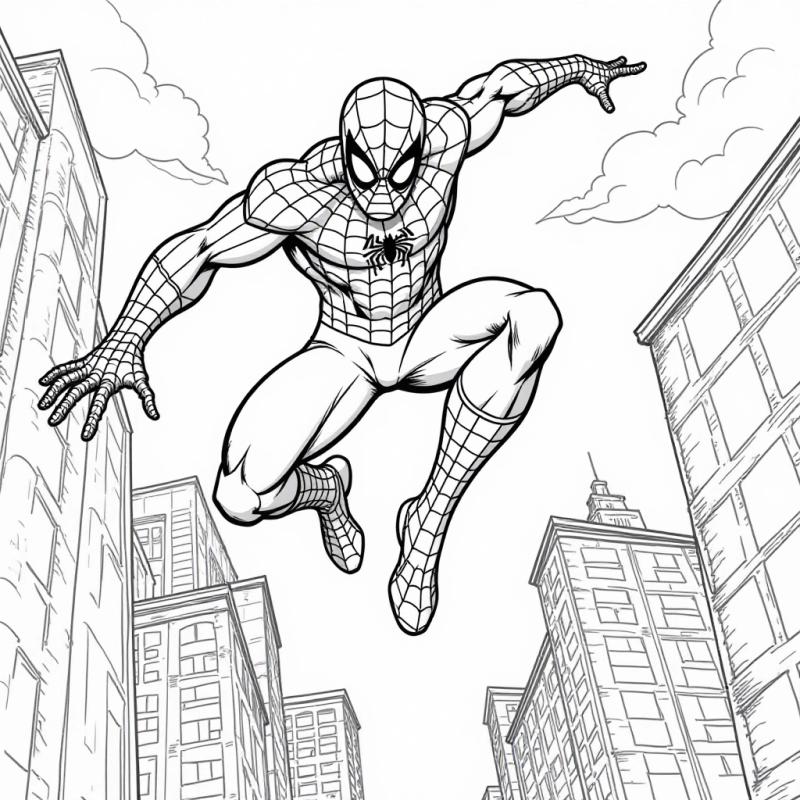 Spiderman jumping coloring page