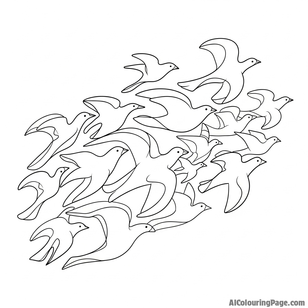 An abstract representation of a flock of birds, created with flowing lines and shapes