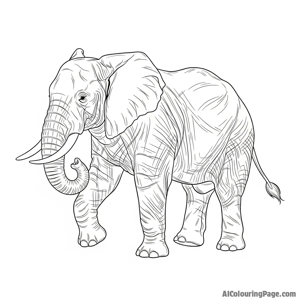 A detailed ink wash painting of an elephant in motion.