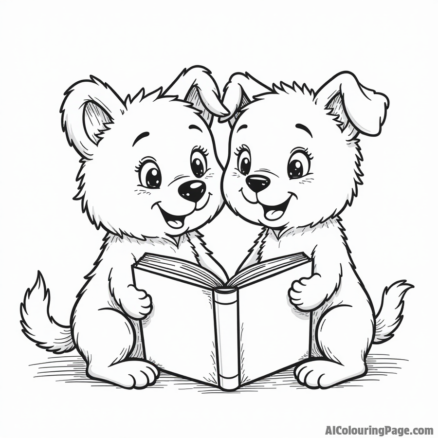 Bluey and Bingo reading a book