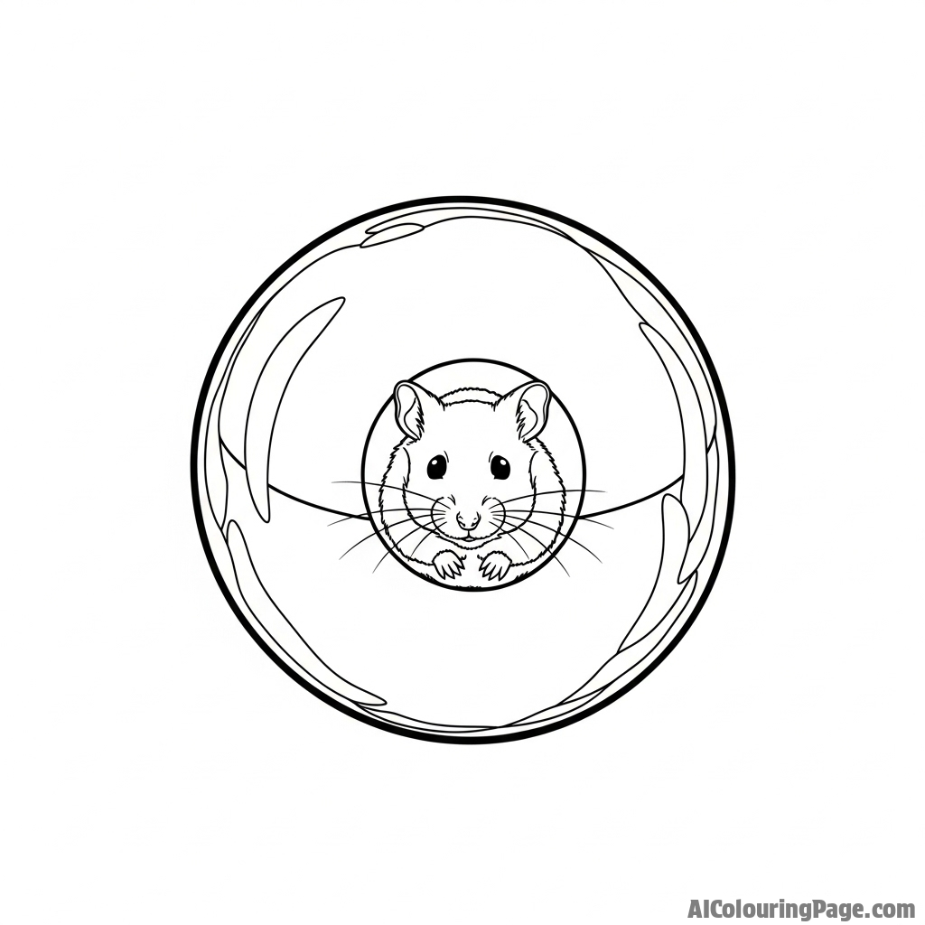 A hamster’s reflection in a shiny, metallic sphere