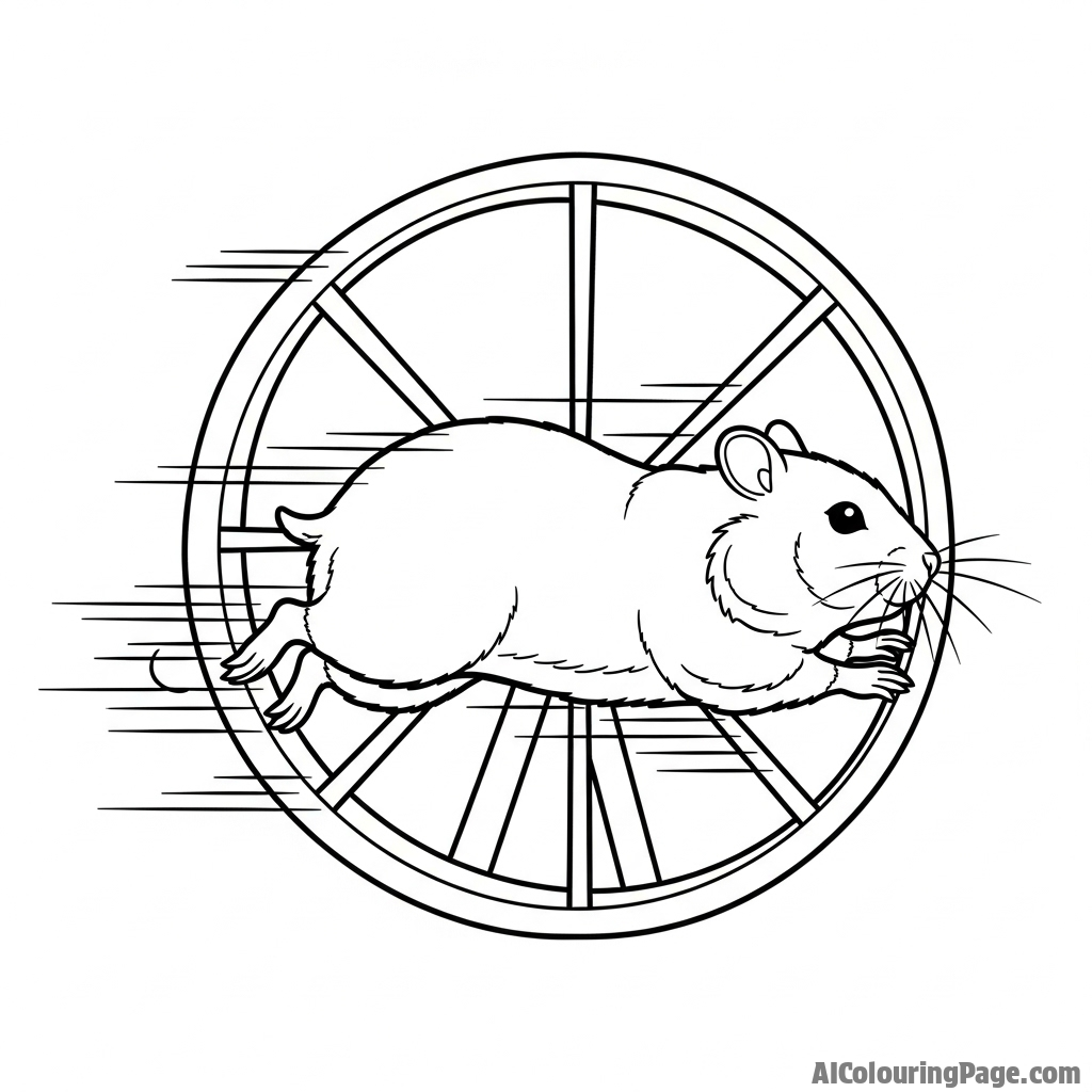 A hamster running at full speed in a wheel, creating a blur of motion