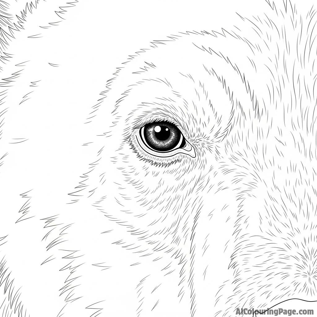 An extreme close-up on the dark, intelligent eye of a polar bear.