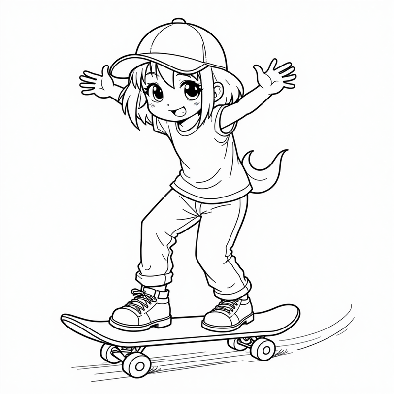 Kuromi riding a skateboard