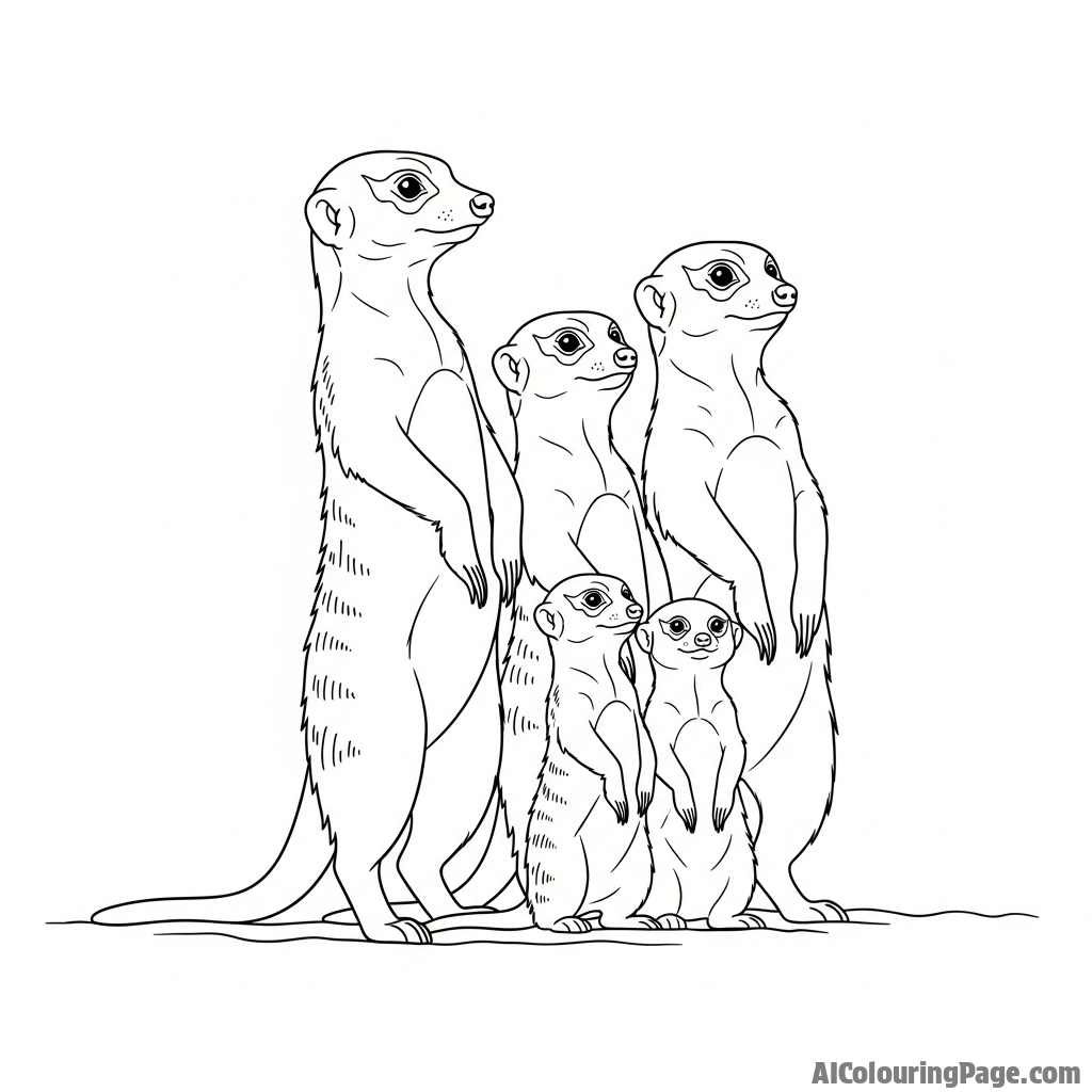 A family of meerkats standing alert, scanning the horizon