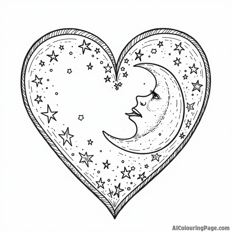 Heart with stars and crescent moon