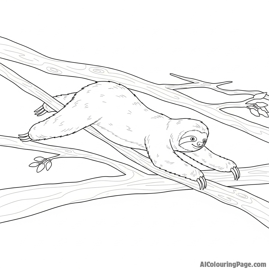 An action shot of a sloth moving with surprising speed between two branches.