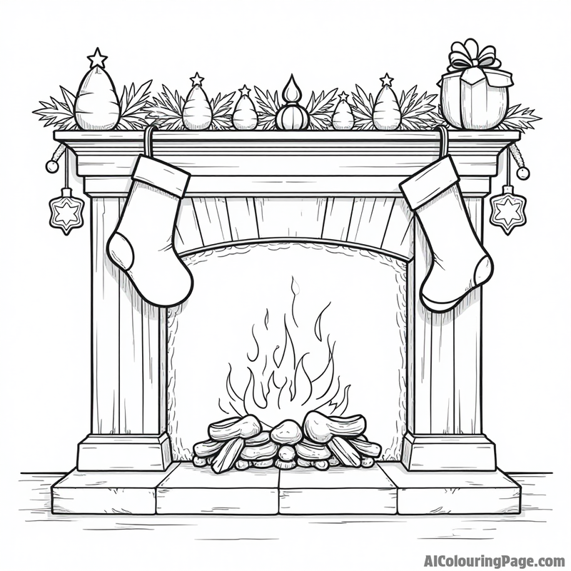 Cozy fireplace with stockings hanging