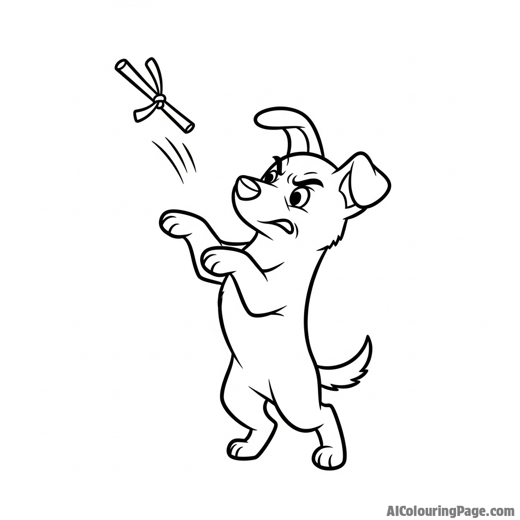 A dog learning a new trick with a frustrated but determined look.