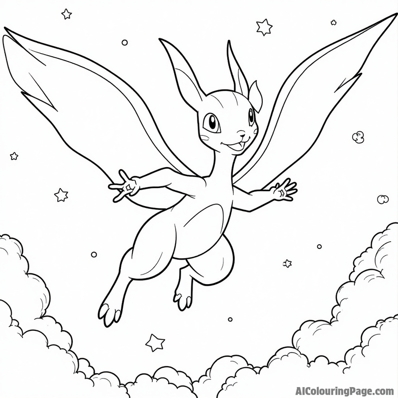 Mewtwo soaring through the night sky