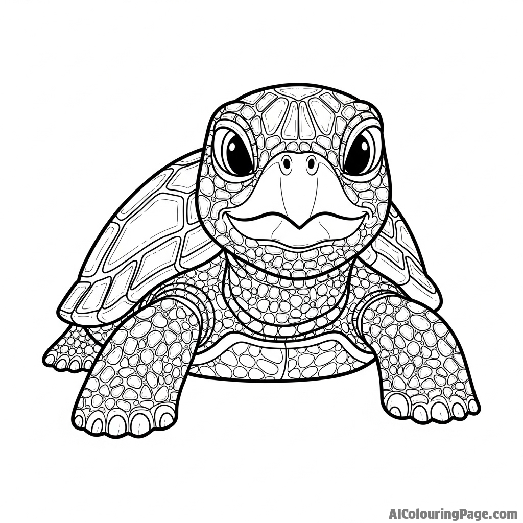 A mosaic portrait of a turtle, made from thousands of tiny pebbles.