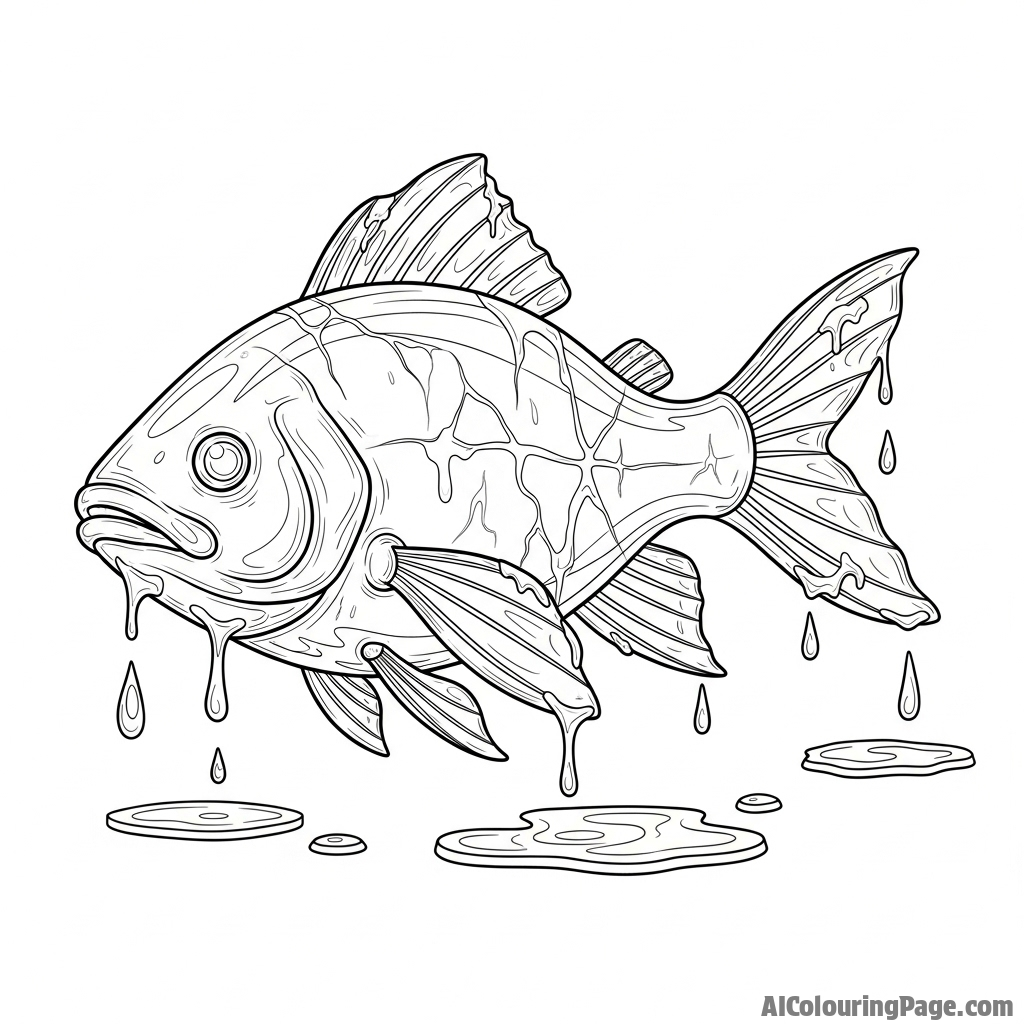 A fish sculpted from clear ice, slowly melting.