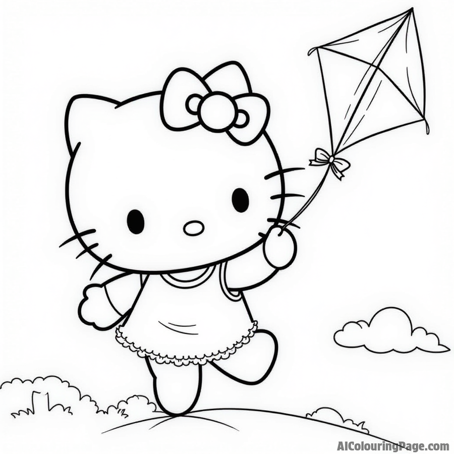 Hello Kitty flying a kite