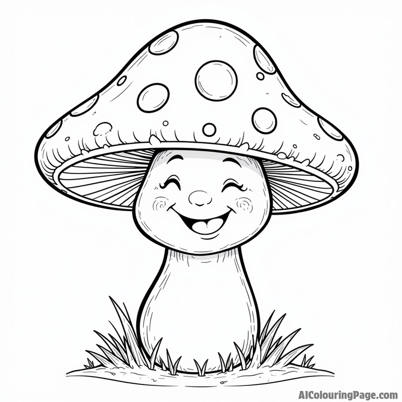 A smiling mushroom with a red polka dot hat