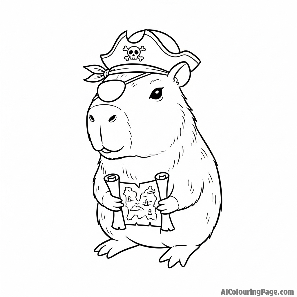 A capybara pirate with an eyepatch and a small hat.