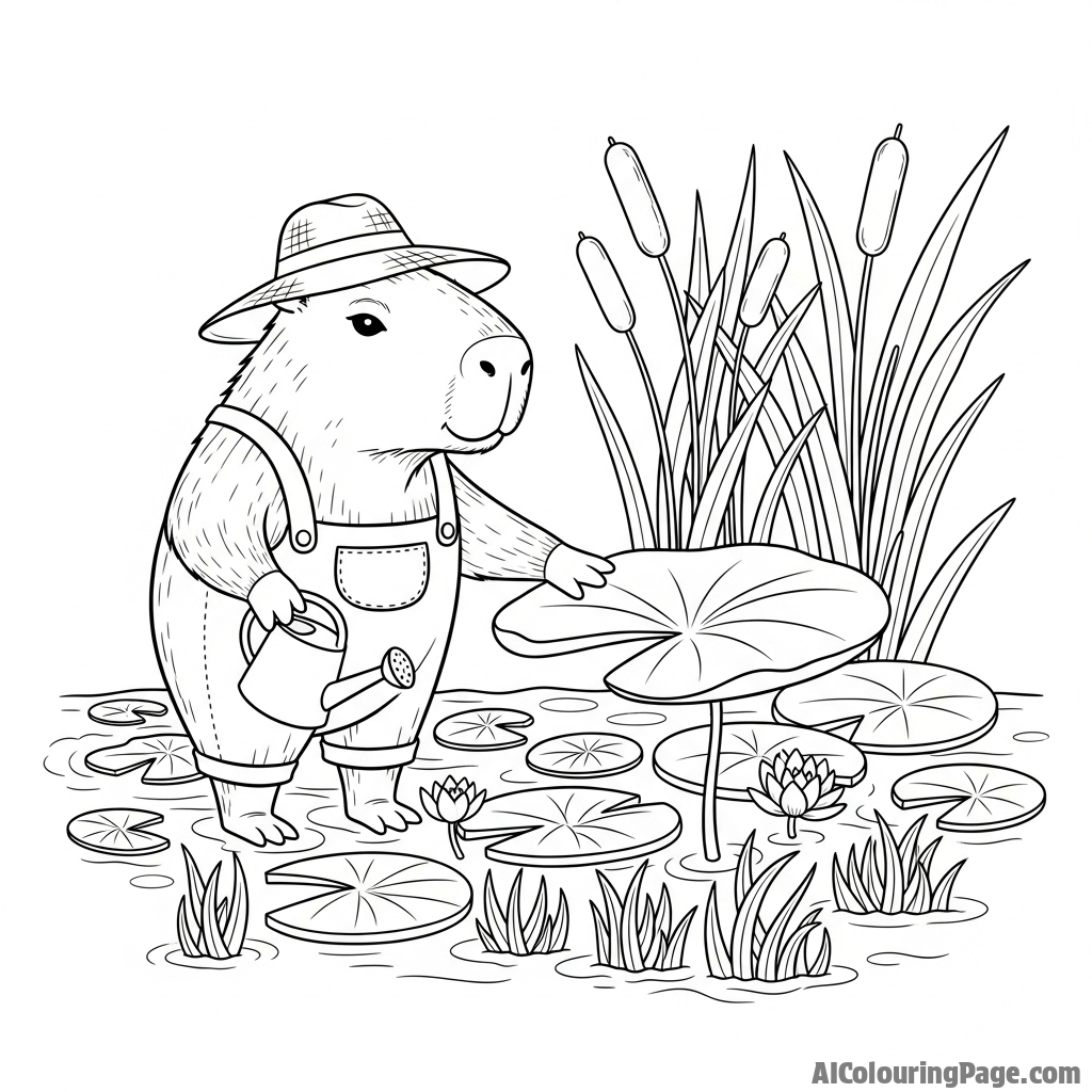 A capybara farmer tending to a patch of aquatic plants.
