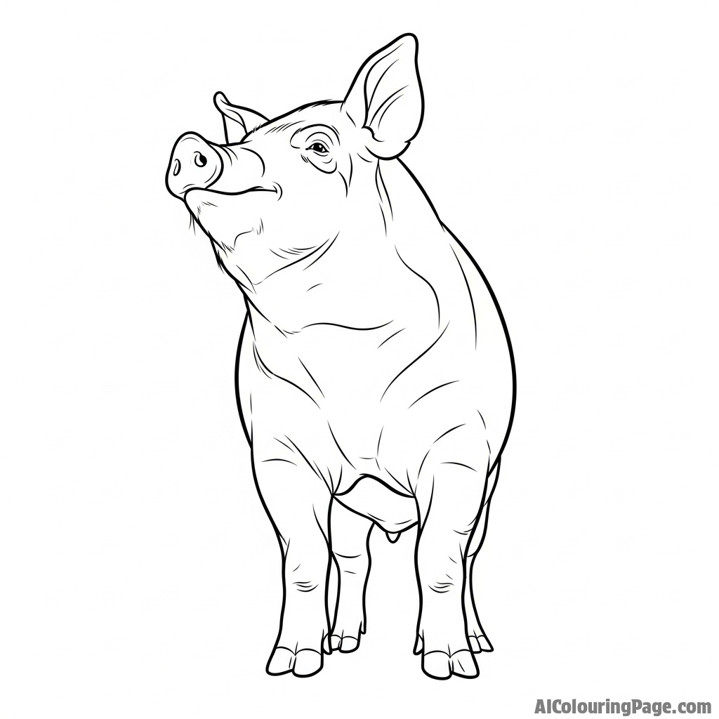 A low-angle shot of a large, proud pig, making it look monumental.