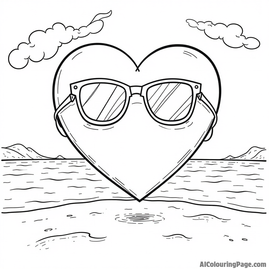 Heart wearing sunglasses on a beach