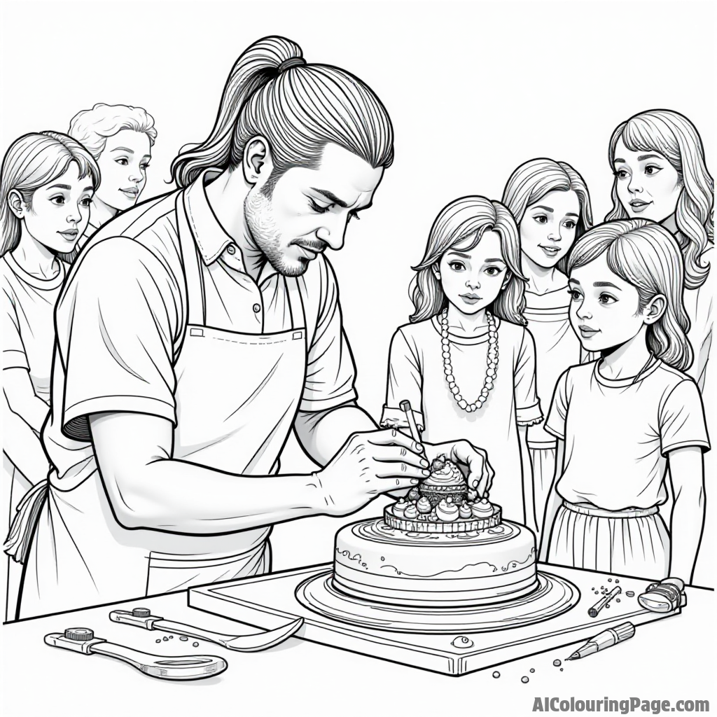 A chocolate artist sculpting a masterpiece out of chocolate surrounded by amazed onlookers.