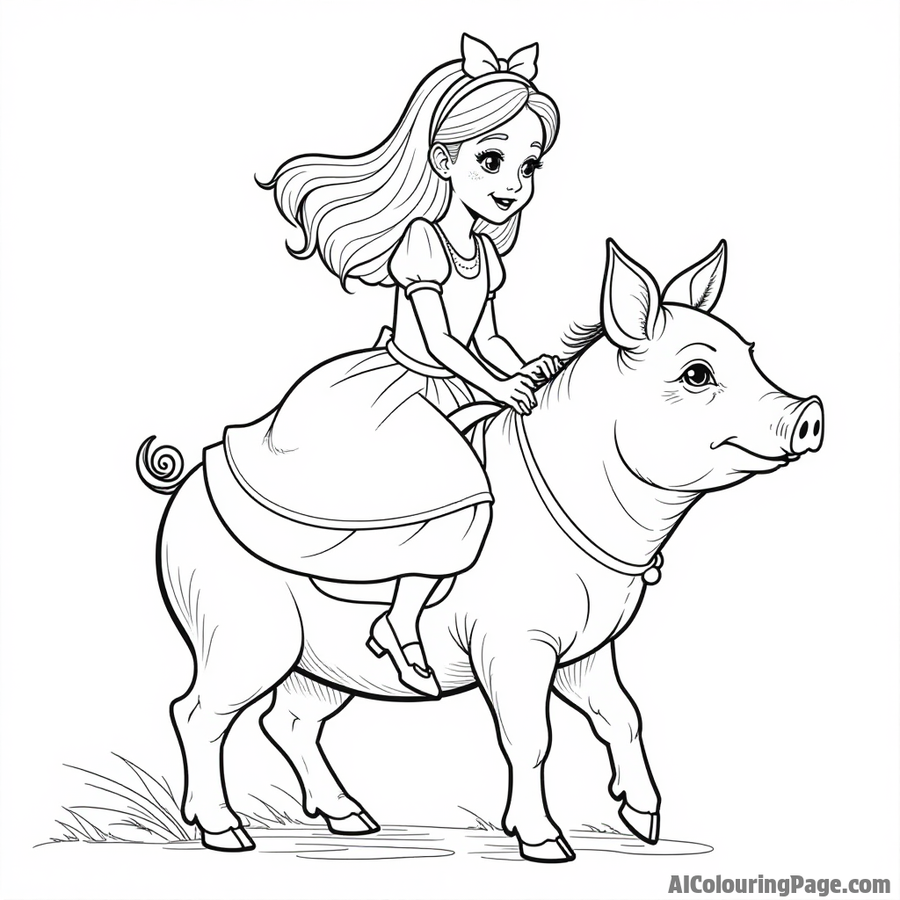 Alice riding the Duchess pig