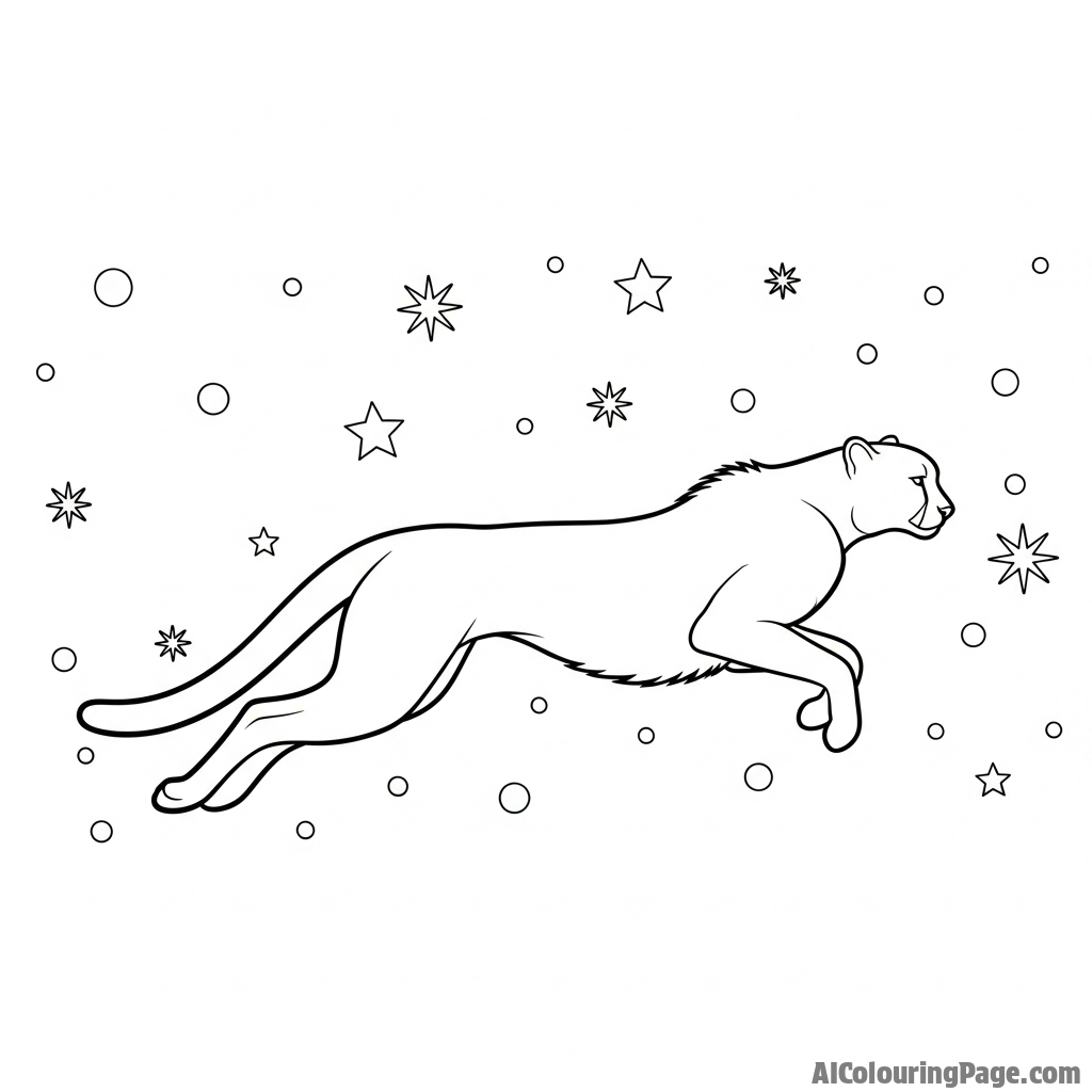 The stark silhouette of a cheetah against a star-dusted night sky.