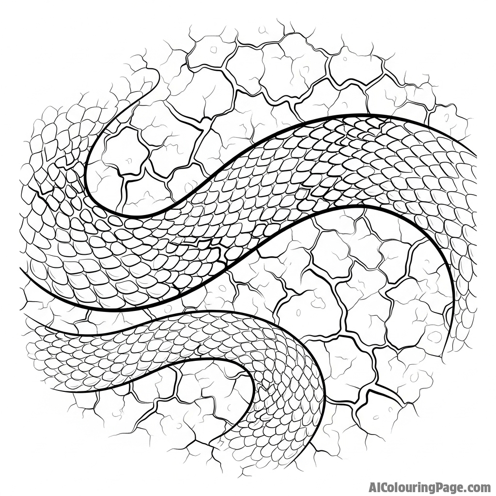 A snake’s skin pattern seamlessly blending into the texture of cracked, dry earth.