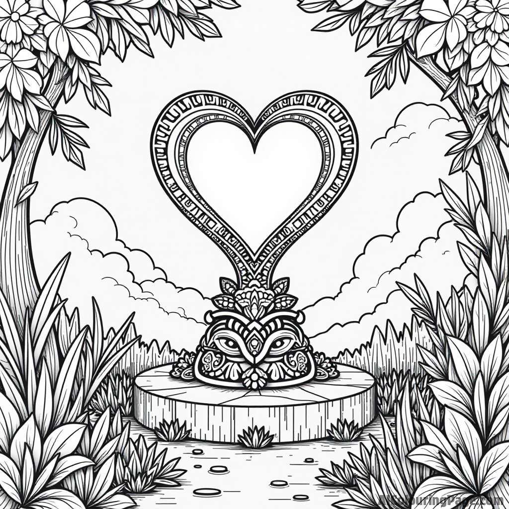 The Heart of Te Fiti glowing brightly on a pedestal surrounded by lush greenery and mystical creatures.