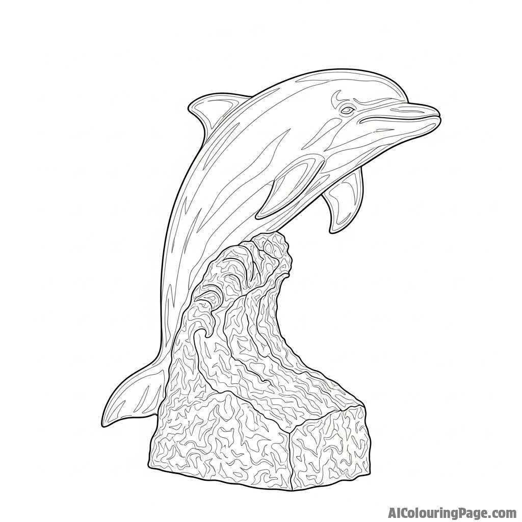 A powerful, dynamic sculpture of a leaping dolphin, crafted from a single block of stone.