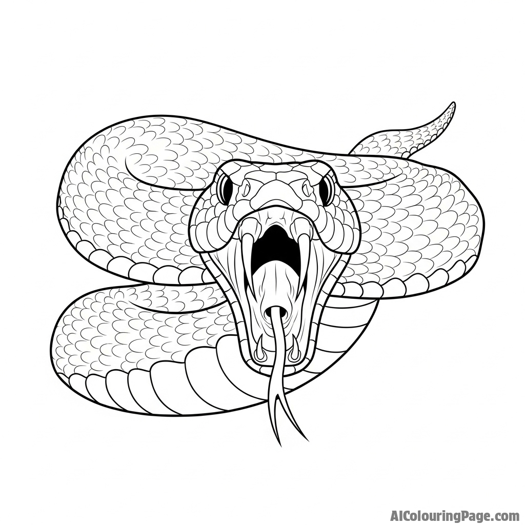 A snake striking directly at the camera, fangs bared, captured in a dynamic moment of action.