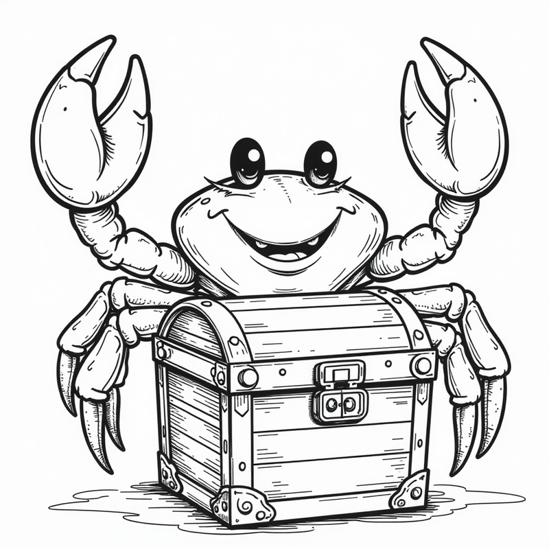 Crab monster holding a treasure chest