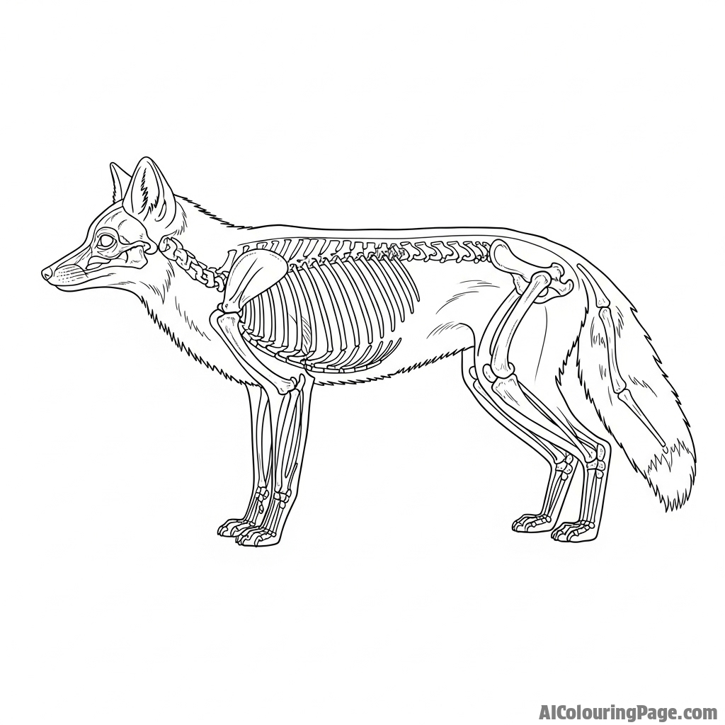 An anatomical study of a fox, detailed pencil sketch style on aged paper.