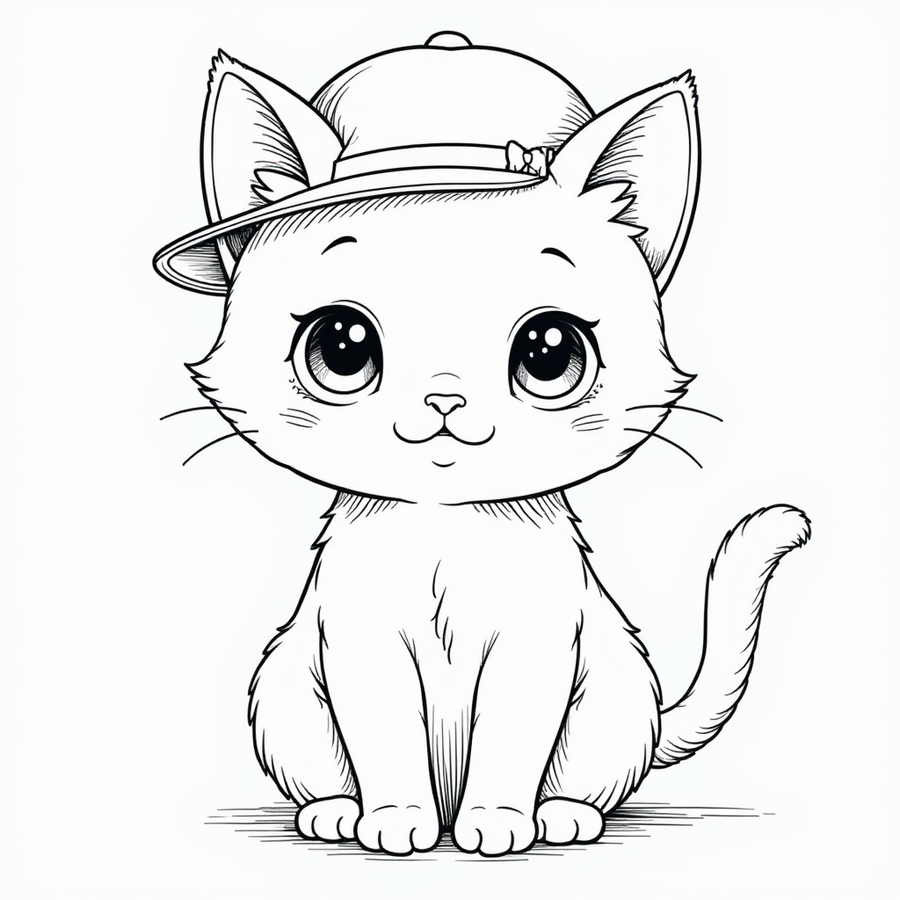 Cute anime cat wearing a hat