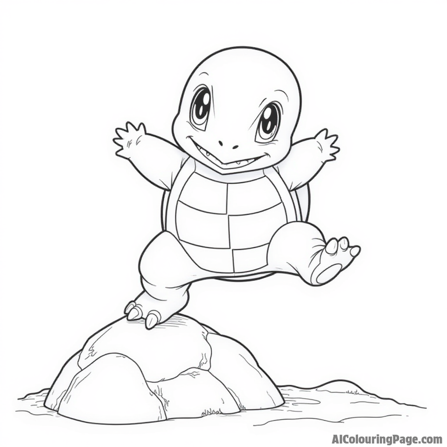 Squirtle jumping off a rock