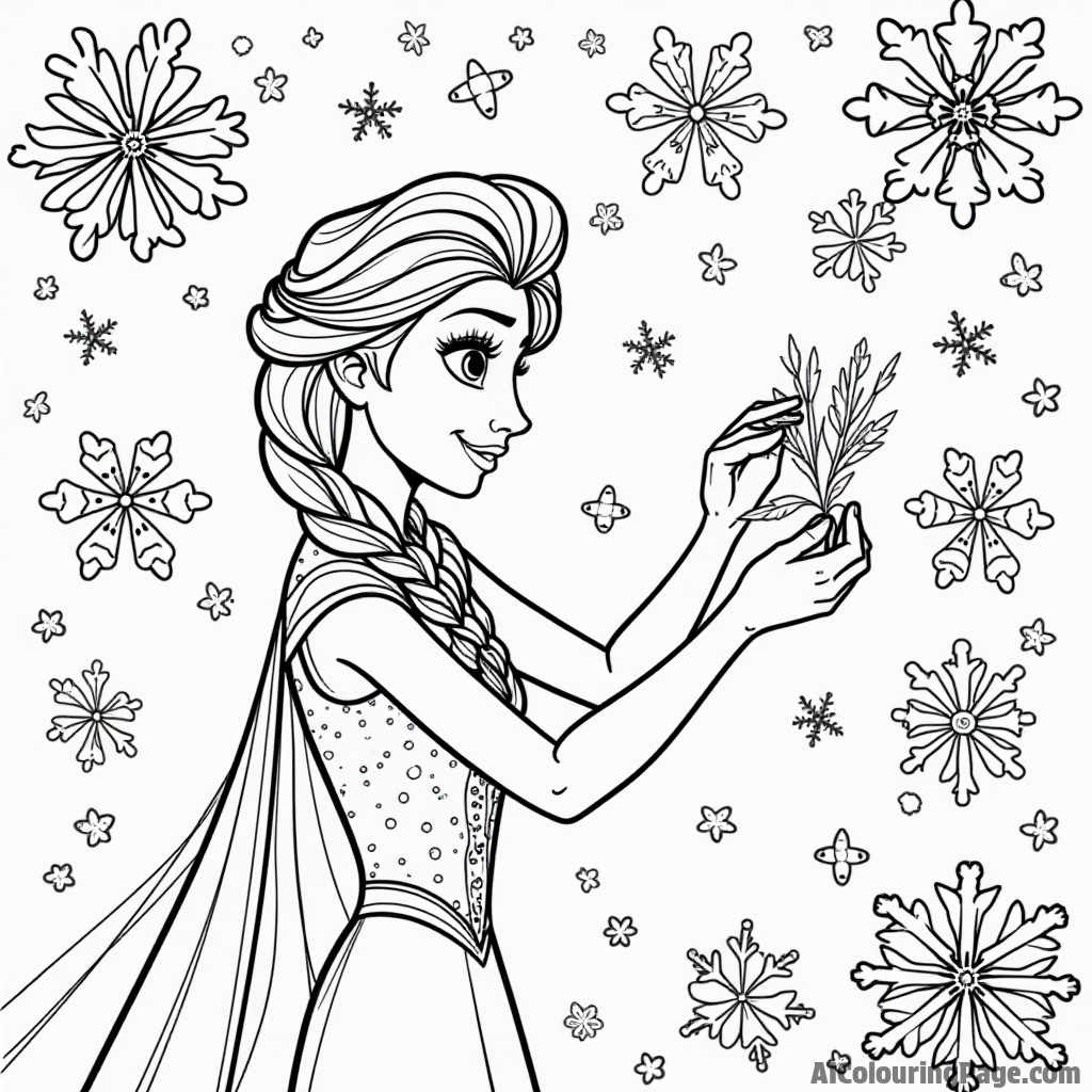 Elsa weaving snowflakes into a beautiful tapestry