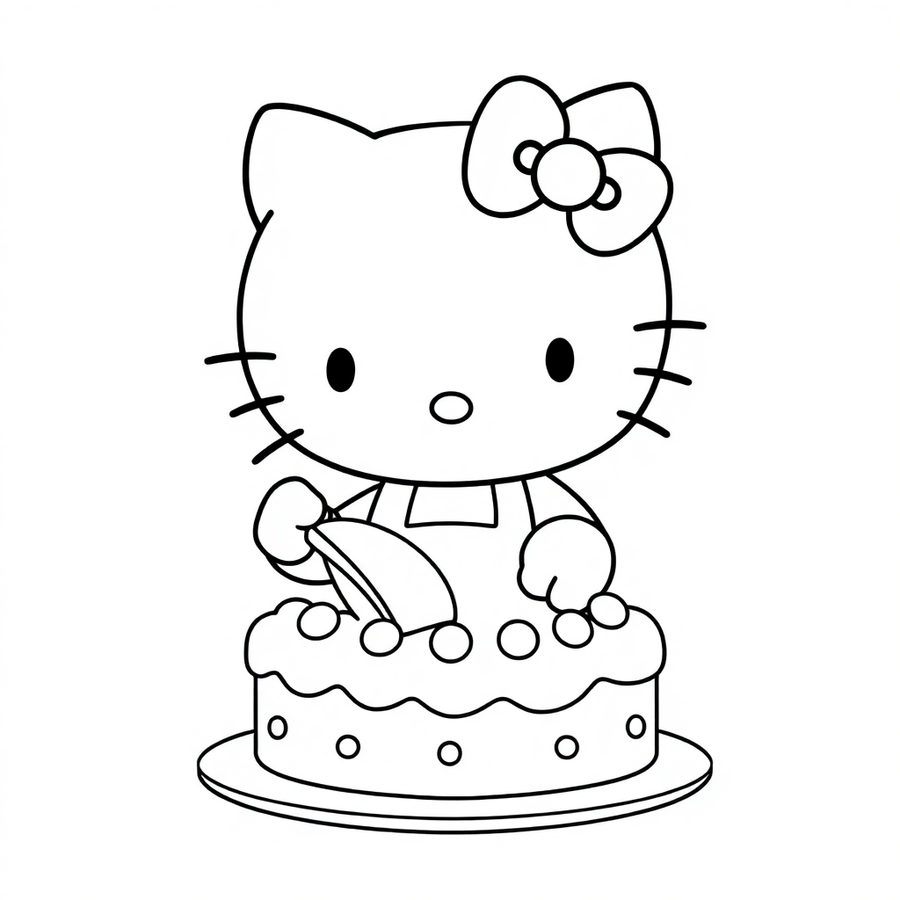 Hello Kitty making a cake