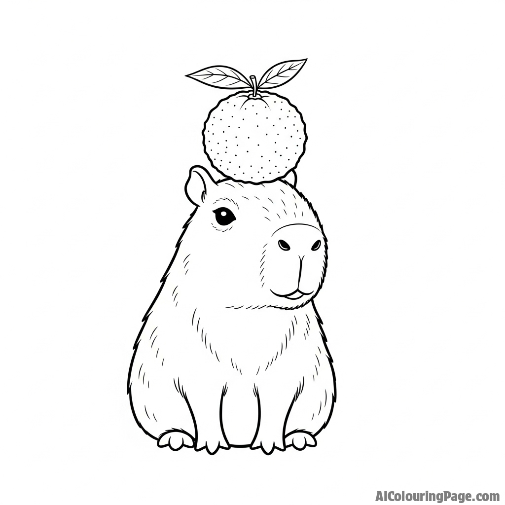 A capybara balancing a yuzu fruit perfectly on its head.