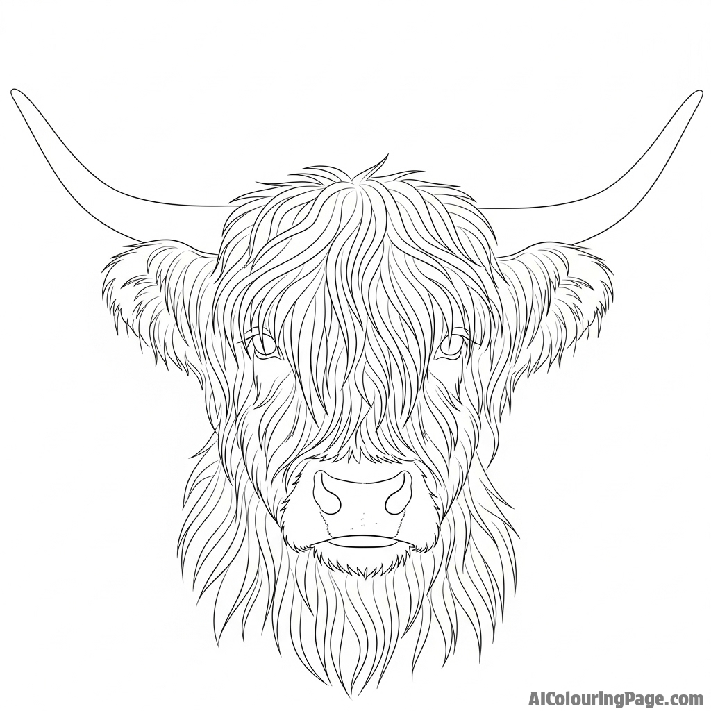 A portrait of a highland cow with its characteristic long hair obscuring its eyes.