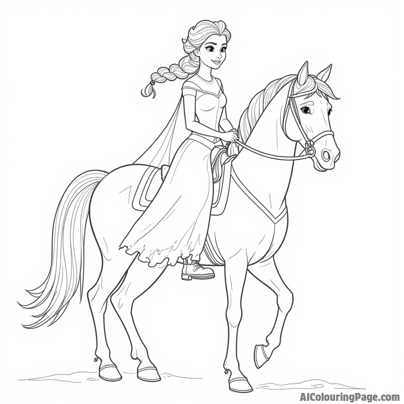 Elsa riding a horse