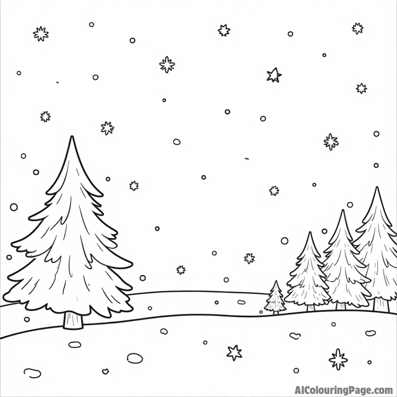 Snowflake falling on a winter scene