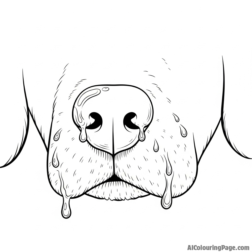 A close-up of a dog's wet nose, droplets of water visible.