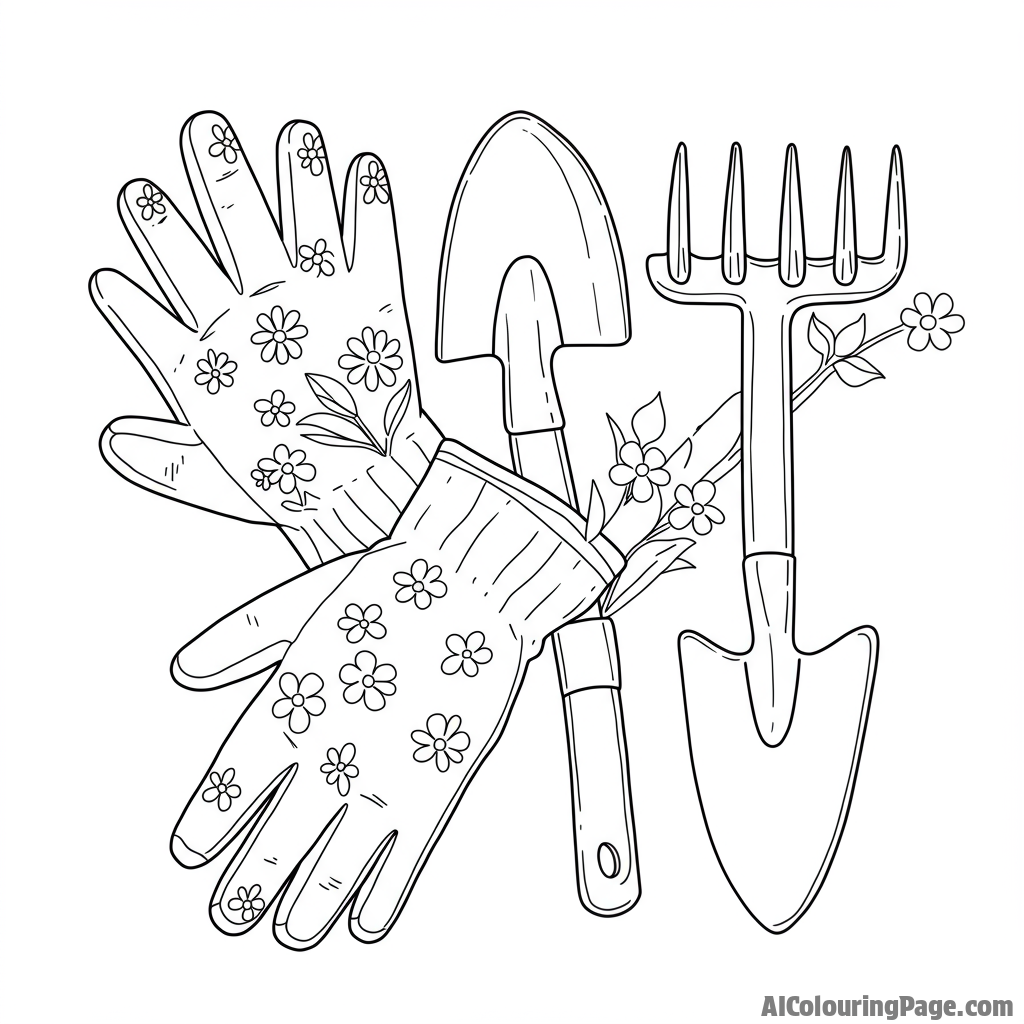 A pair of well-worn gardening gloves and tools, symbolizing a mother's hard work and dedication.