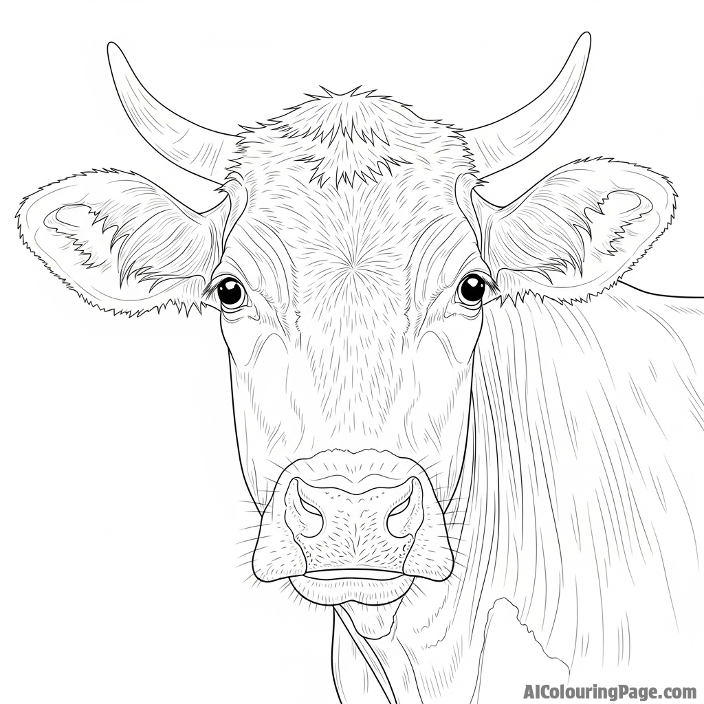 A portrait of a cow with large, soulful, inquisitive eyes, looking directly at the viewer.