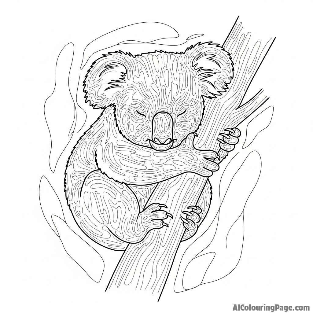 An abstract oil painting capturing the sleepy essence of a koala.