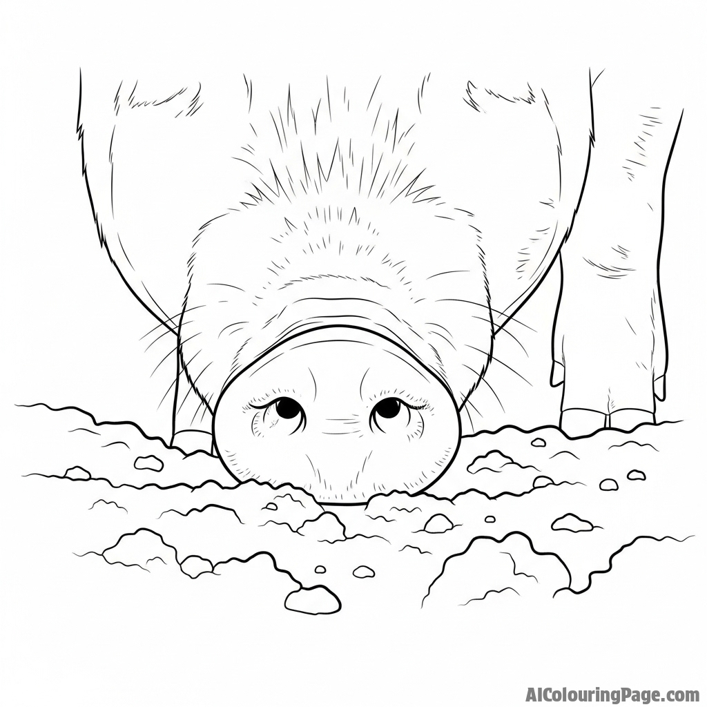 A close-up shot of a pig's wet snout snuffling through soil.