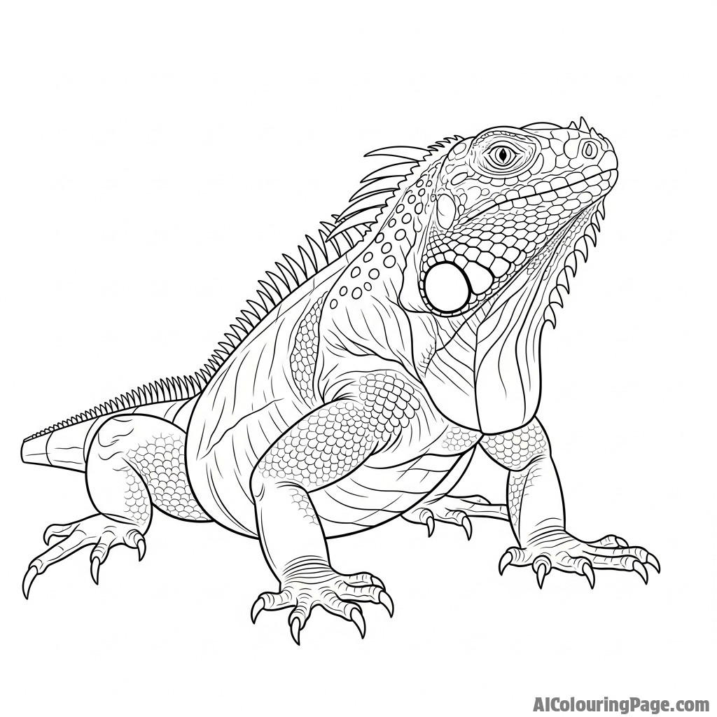 A high-key photograph of an iguana, stark and isolated against a plain background.