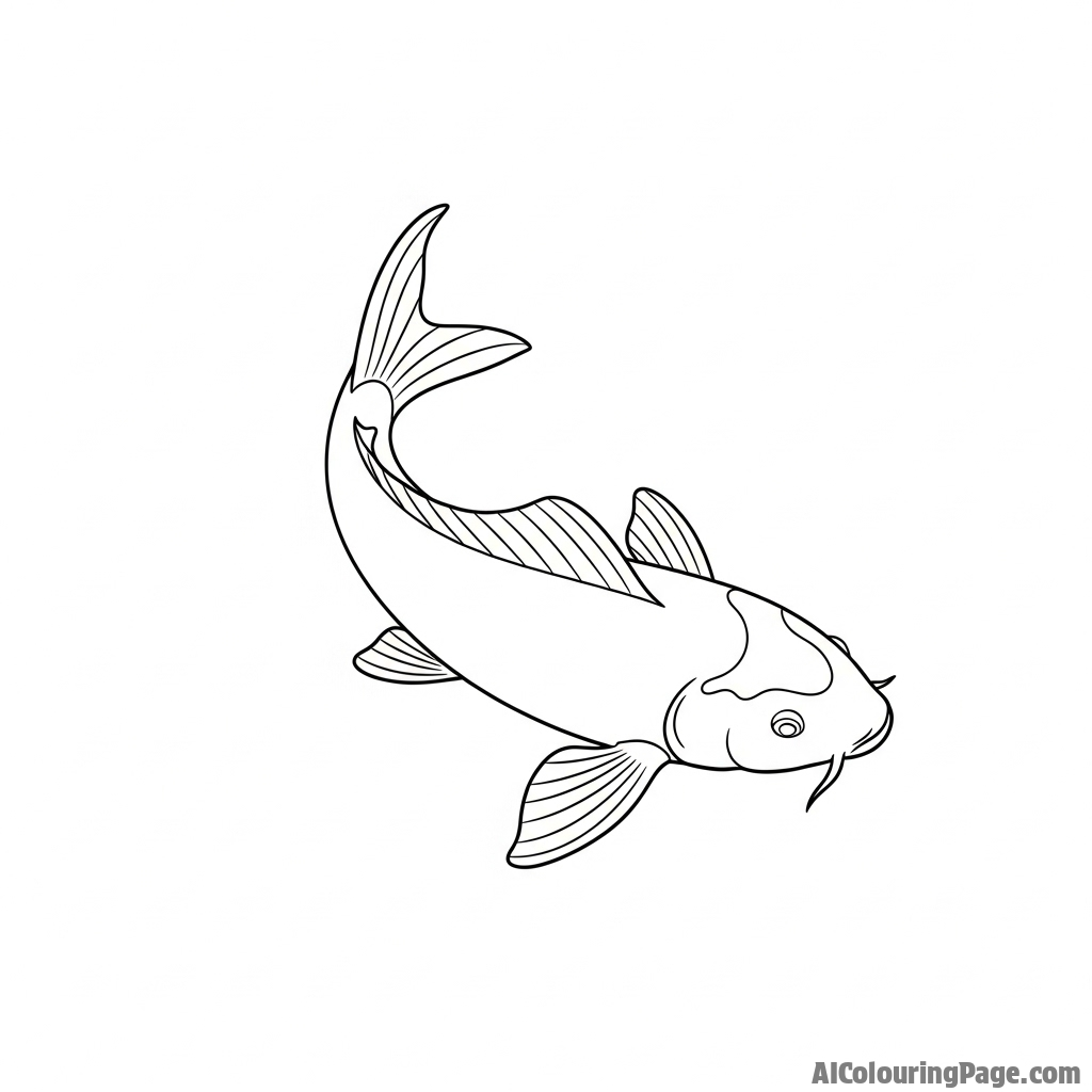 A minimalist, single-line drawing capturing the elegant curve of a swimming koi.