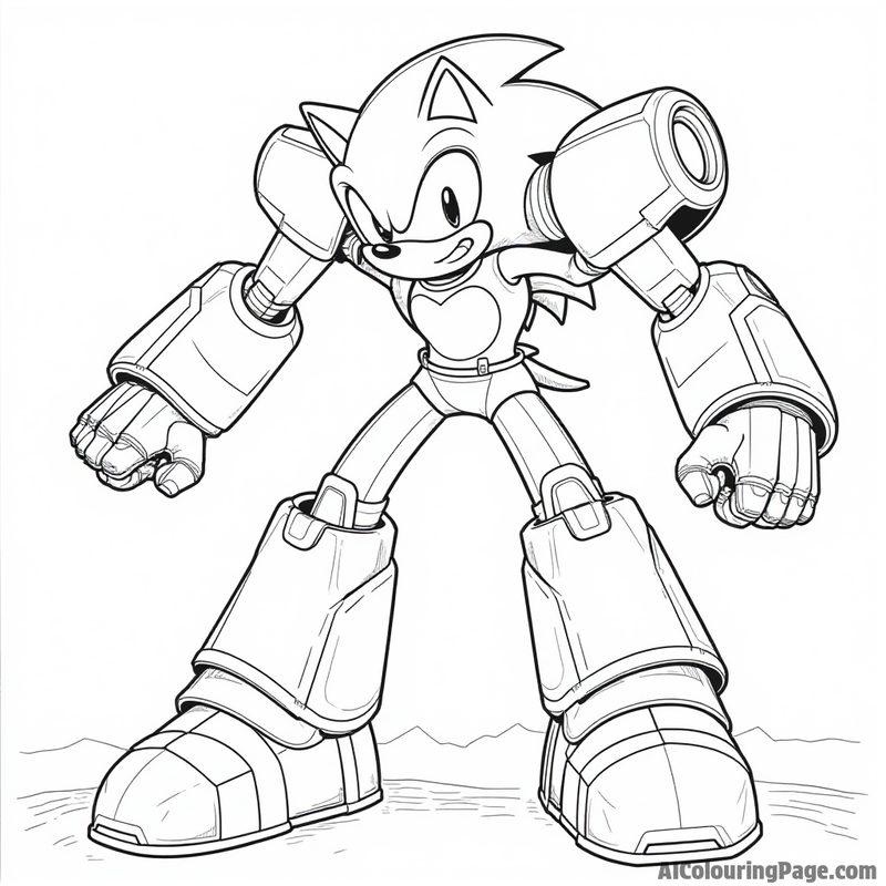 Sonic leaping over a giant robot