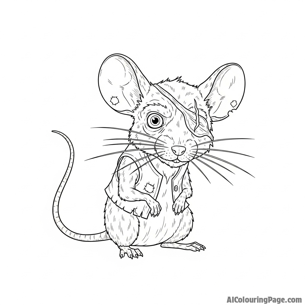 A weathered, old mouse with a scar over one eye, looking wise and experienced.