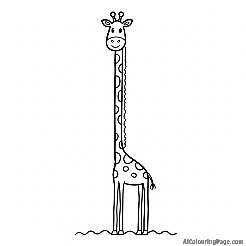 A child's sincere crayon drawing of a very, very tall giraffe.